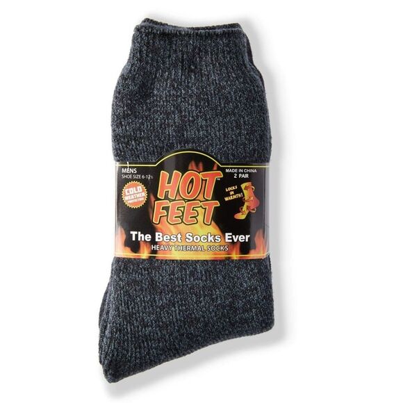 Hot Feet Men's 2-Pair Thermal Socks Size 6-12.5 Solid Navy Denim and Solid Navy - Picture 2 of 4